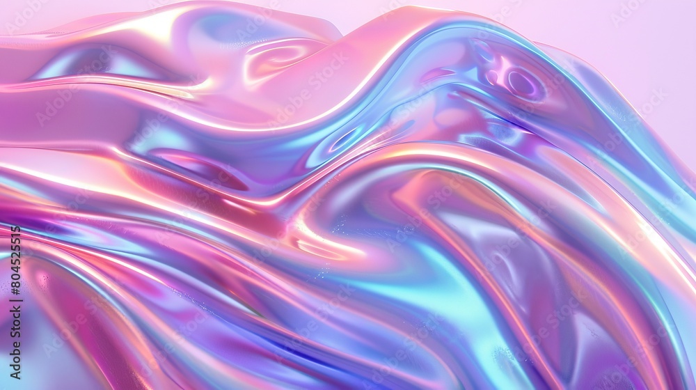 Poster 3d art background with curvy shapes in holographic colors.