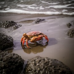 Graceful Crab Emerging from the Ocean Depths in a Stunning Display of Nature's Beauty