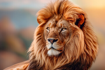 Fototapeta premium Majestic male lion with a large mane