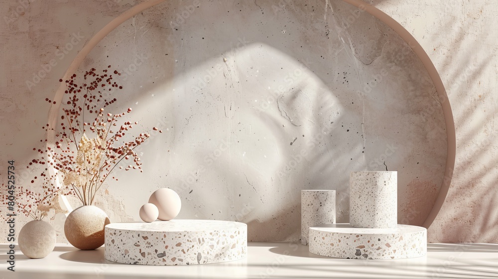 Aufkleber Terrazzo texture podium backdrop for product display. 3D rendering.
