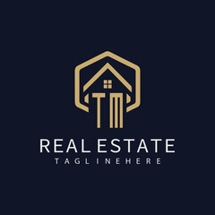 initial monogram logo for real estate with building shape creative design	
