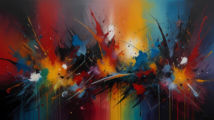 Obraz premium An abstract painting grunge texture that bursts with colorful splashes and streaks, creating a lively and energetic visual explosion.