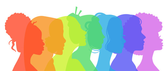Multiethnic women, vector illustration. Female faces of diverse cultures profile