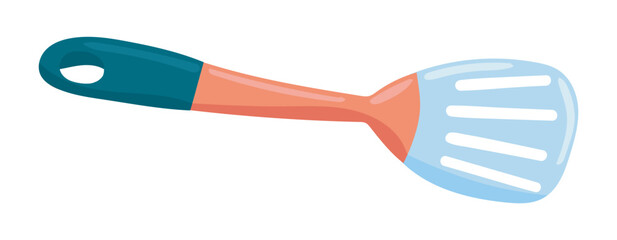 Kitchen slotted spatula in flat design. Kitchenware spoon for cooking. Vector illustration isolated.