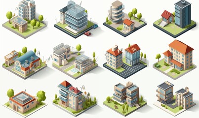 Different Architectural Styles Isometric 3D City Vector Image.