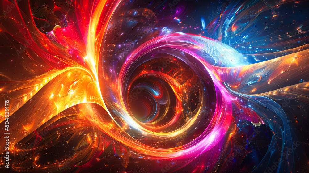 Canvas Prints abstract swirl of glowing neon light particles on a dark background