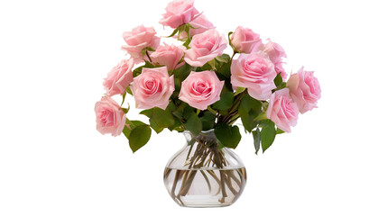 Delicate Pink Rose Flower in Transparent Vase on Isolated Background, Symbolizing Romance and Elegance, Perfect for Anniversary and Celebration Gifts