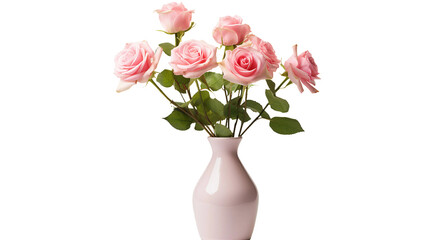 Delicate Pink Rose Flower in Transparent Vase on Isolated Background, Symbolizing Romance and Elegance, Perfect for Anniversary and Celebration Gifts