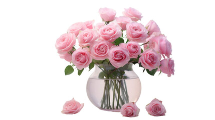 Delicate Pink Rose Flower in Transparent Vase on Isolated Background, Symbolizing Romance and Elegance, Perfect for Anniversary and Celebration Gifts