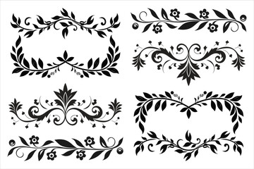 Vintage decorative flower ornamen Different Design silhouette bundle, flourish decorative ornament silhouette, retro decorative element vector clipart.