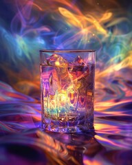 Crystal wine with digital aurora hues, dynamic angle, capturing the dance of northern lights