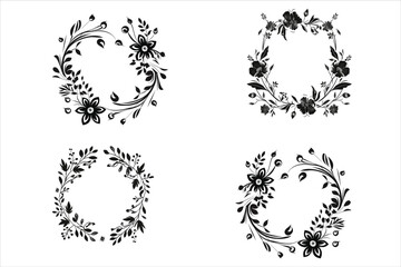 Flower circle frame or rounded flower shape frame silhouette bundle set