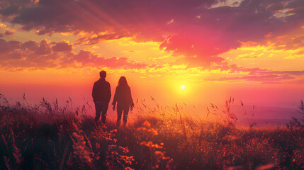 Golden Sunrise Serenity: Couple Witnessing the Beauty of Nature at Dawn