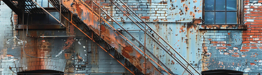Dive into the abstract beauty of a rusted fire escape - obrazy, fototapety, plakaty