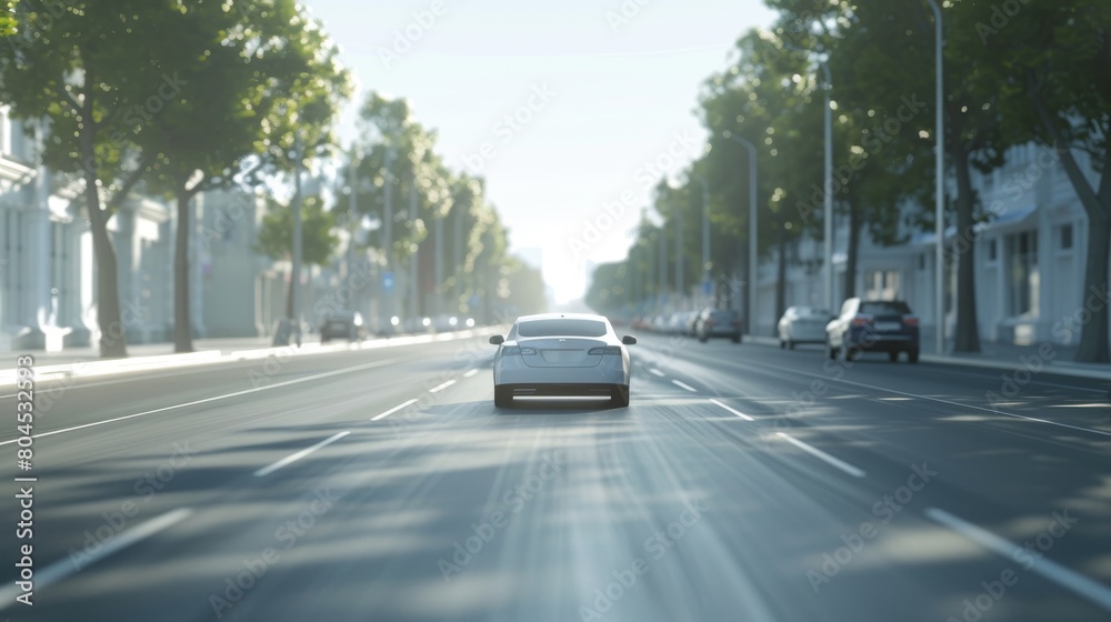 Leinwandbilder 3d autonomous self-driving car navigating a city highway. visualization concept: an ai sensor scans 