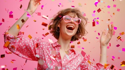 Woman Celebrating with Confetti