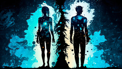 Fototapeta premium twins zodiac sign on space background. generative AI,