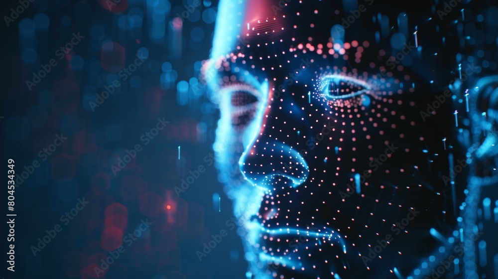 Poster Digital Head of Artificial Intelligence (AI). Deep Learning Concept. Hologram. 3D Model.