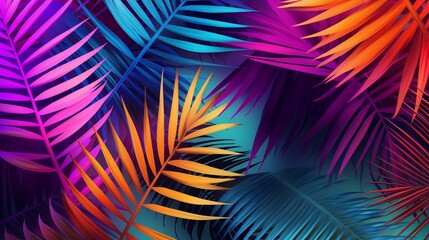 Fototapeta na wymiar Vibrant colourful Neon Tropical palm Leaves.