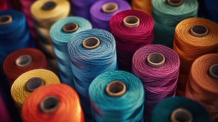 Spools of thread of different colors and shades