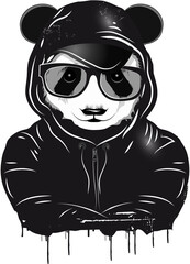 witziger Panda Bär mit Hoodie,Basecap und Brille im Graffiti Stencil Stil