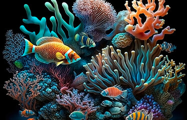 underwater world of fish and corals. Generative AI,