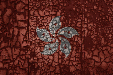 flag of hong kong on a old grunge metal rusty cracked wall background