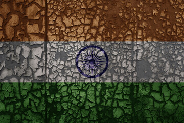 flag of india on a old grunge metal rusty cracked wall background