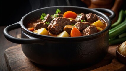 Hearty Beef Stew in Cast Iron Pot - Delicious and Savory Homecooked Meal