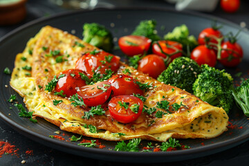 Breakfast omelette with tomatoes and broccoli