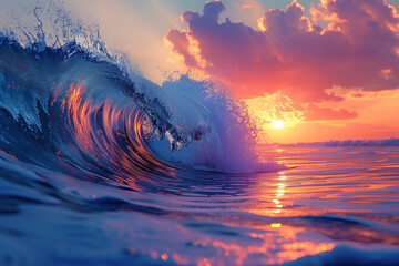  Colourful wave in the sea at sunset