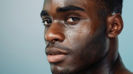 Fototapeta premium A man with flawless skin proudly displaying his unconventional birthmarks as a part of a beauty campaign aimed at promoting selflove and acceptance.