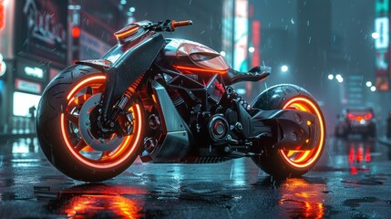 motorcycle in a dark seedy urban street scene.