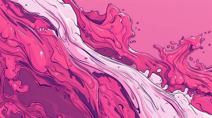 Abstract artistic representation of vibrant pink liquid flowing dynamically, creating a sense of movement and fluidity.