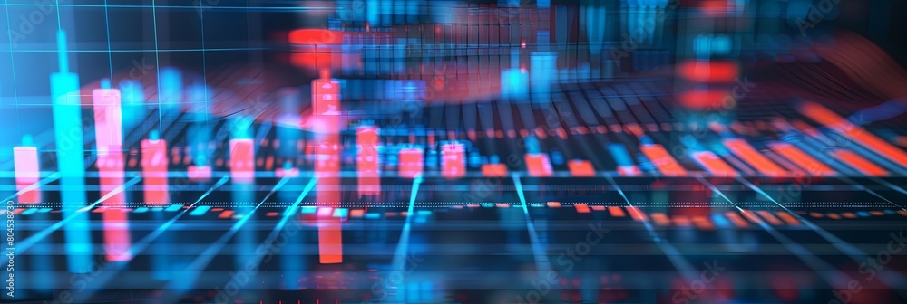 Aufkleber A blue and red abstract background featuring intersecting lines and shapes in vibrant colors. Generative AI
