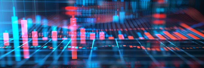 A blue and red abstract background featuring intersecting lines and shapes in vibrant colors. Generative AI