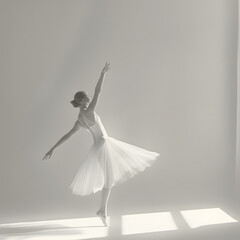 a ballet dancer dancing in a studio, rembrandt lighting, minimalistic, white background.