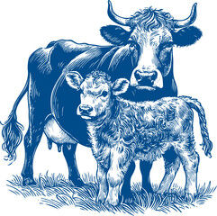 Cow Vector illustration, Hand drawn sketch livestock vector illustration