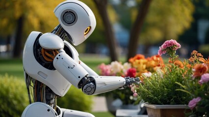 robotic landscaper designing futuristic gardenadvanced technology