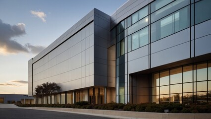 pharmaceutical company buildingmodern exterior design and logo prominent