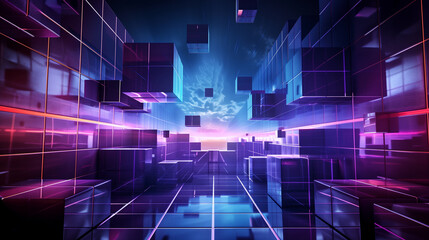 Obraz premium Abstract background in digital format, ideal for depicting a wide range of applications, including network capabilities, technological processes, digital storage, science, education 