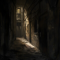 Fototapeta premium Dark alleyway filled with mysterious.