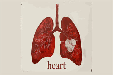 Water color human Heart vector, Human lungs, Healthy lungs vector.