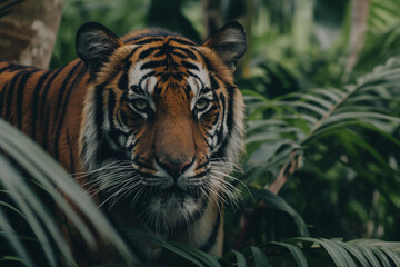 Close-up portrait of tiger in the jungle