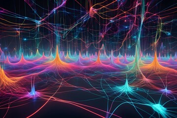 A colorful, abstract image of many different colored lines and shapes