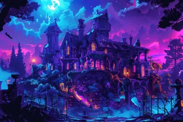 A house with a graveyard in the background