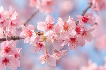 A beautiful pink flower with a blue sky in the background