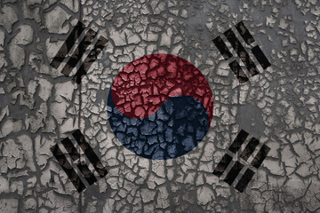 flag of south korea on a old grunge metal rusty cracked wall background