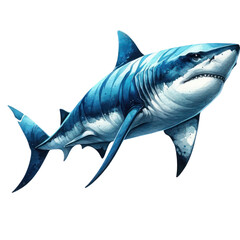 Fototapeta premium A watercolor painting of a great white shark with a blue and white color scheme