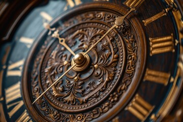 Obraz premium A clock with Roman numerals and a gold face